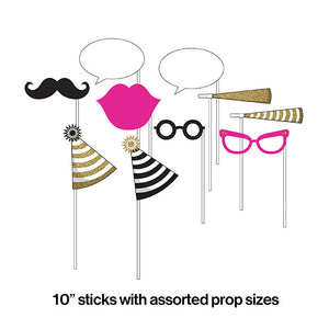 Bulk Pack of 20 Black & Gold Photo Booth Props