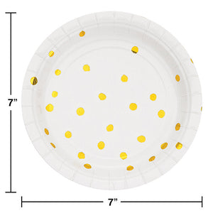 Bulk Pack of 16 White & Gold Foil Dot Paper Dessert Plates