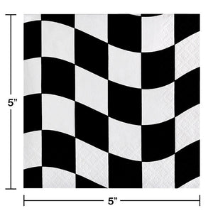 Bulk Pack of 54 Black & White Check Beverage Napkins