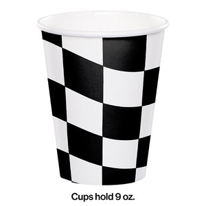 Bulk Pack of 16 Black & White Check Hot/Cold Paper Cups 9 Oz