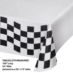 Bulk Pack of 2 Black & White Check Paper Table Cover, 54" X 102"