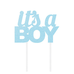 Bulk Pack of 2 Blue Glitter It's A Boy Cake Topper