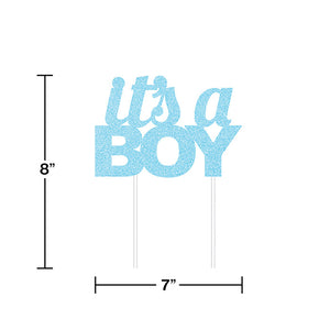 Bulk Pack of 2 Blue Glitter It's A Boy Cake Topper