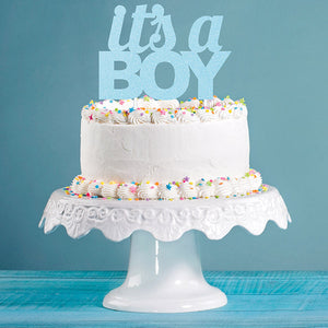 Bulk Pack of 2 Blue Glitter It's A Boy Cake Topper