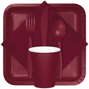 Bulk Pack of 48 Burgundy Red Assorted Plastic Cutlery