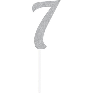 Bulk Pack of 2 Number 7 Silver Glitter Cake Topper