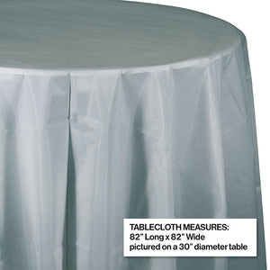 Bulk Pack of 2 Shimmering Silver Round Plastic Tablecover, 82"