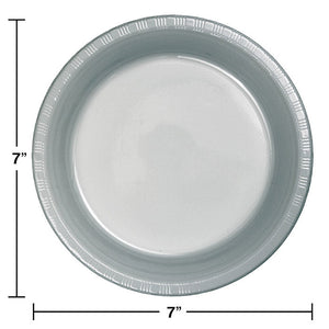 Bulk Pack of 40 Shimmering Silver Plastic Dessert Plates