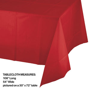 Bulk Pack of 3 Classic Red Plastic Tablecover 54" X 108"