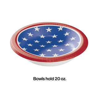 Bulk Pack of 16 Stars & Strips Paper Bowls