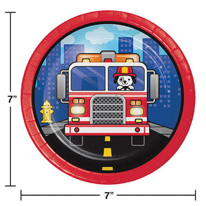 Bulk Pack of 24 Fire Truck Paper Dessert Plates