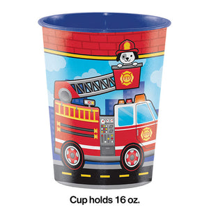 Bulk Pack of 4 16 Oz Fire Truck Plastic Keepsake Cup 16 oz