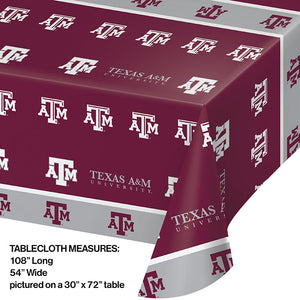 Bulk Pack of 2 Texas A & M Aggies Plastic Table Cover, 54"x108"