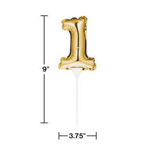 Bulk Pack of 2 1 Gold Number Balloon Cake Topper