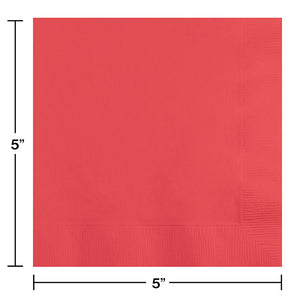 Bulk Pack of 100 Coral Beverage Napkin, 3 Ply