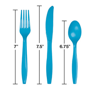 Bulk Pack of 48 Turquoise Blue Assorted Plastic Cutlery