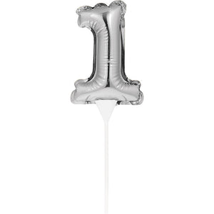 Bulk Pack of 3 Silver 1 Number Balloon Cake Topper