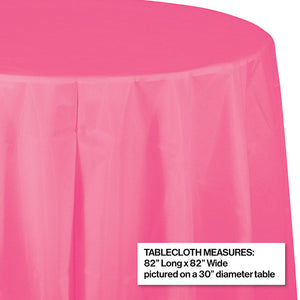 Bulk Pack of 2 Candy Pink Round Plastic Tablecover, 82"