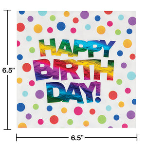 Bulk Pack of 32 Rainbow Foil Birthday Napkins