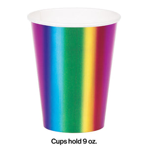 Bulk Pack of 16 Rainbow Foil Hot/Cold Paper Cups 9 Oz