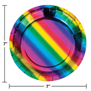 Bulk Pack of 16 Rainbow Foil Paper Dessert Plates