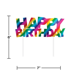 Bulk Pack of 2 Rainbow Foil Happy Birthday Cake Topper