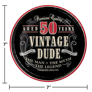 Bulk Pack of 16 Vintage Dude 50th Birthday Paper Dessert Plates