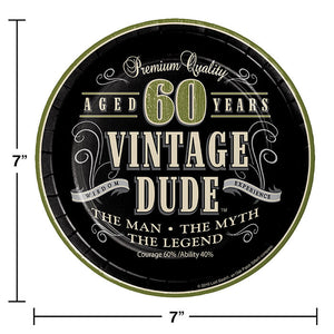 Bulk Pack of 16 Vintage Dude 60th Birthday Paper Dessert Plates