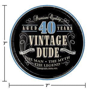 Bulk Pack of 16 Vintage Dude 40th Birthday Paper Dessert Plates