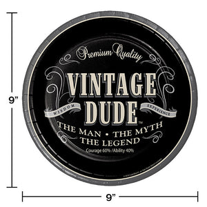 Bulk Pack of 16 Vintage Dude Paper Plates