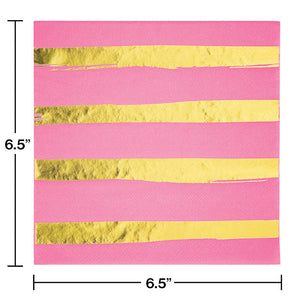 Bulk Pack of 32 Toc Candy Pink Foil Luncheon Napkin 3Ply, Foil Stamp