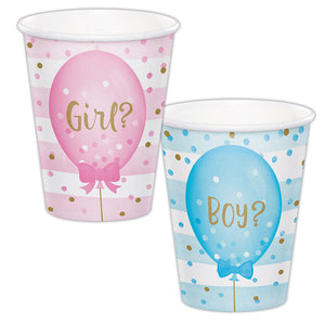 Bulk Pack of 16 Gender Reveal Balloons Hot/Cold Paper Cups 9 Oz