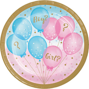 Bulk Pack of 24 Gender Reveal Balloons Paper Dessert Plates