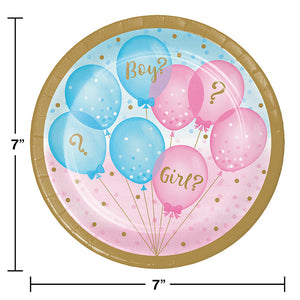 Bulk Pack of 24 Gender Reveal Balloons Paper Dessert Plates