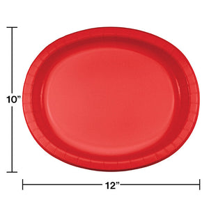 Bulk Pack of 16 Classic Red Paper Oval Platter 10" X 12"