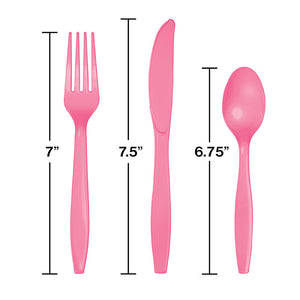 Bulk Pack of 48 Candy Pink Assorted Plastic Cutlery