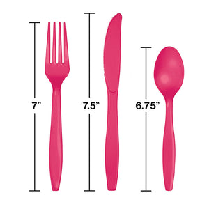 Bulk Pack of 48 Hot Magenta Pink Assorted Plastic Cutlery