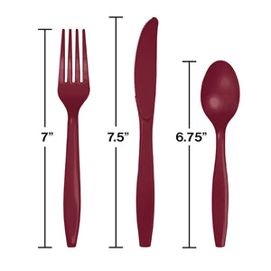 Bulk Pack of 48 Burgundy Red Assorted Plastic Cutlery