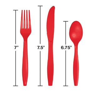 Bulk Pack of 48 Classic Red Assorted Plastic Cutlery