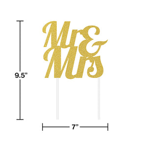 Bulk Pack of 2 Gold Glitter Mr & Mrs Cake Topper