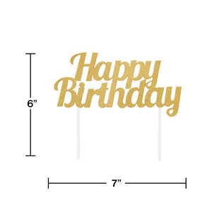 Bulk Pack of 2 Gold Glitter Happy Birthday Cake Topper