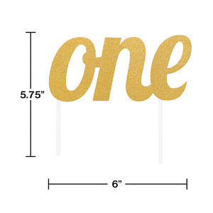 Bulk Pack of 2 Gold "One" Birthday Cake Topper