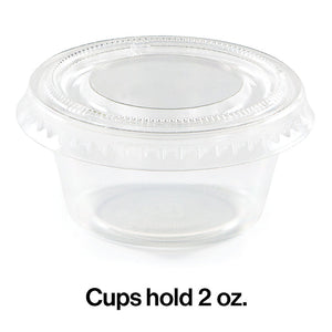 Bulk Pack of 48 2 Oz Plastic Portion Cups, Clear W/ Lid