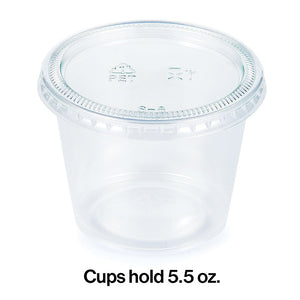 Bulk Pack of 32 Clear Plastic 5.5 Oz Portion Cups, Clear w/Lid