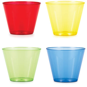 Bulk Pack of 24 Assorted Colors Plastic Glasses, 9 Oz