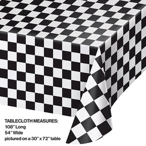 Bulk Pack of 2 Black Check Tablecover Plastic 54" X 108"