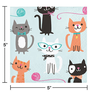 Bulk Pack of 48 Purr-Fect Cat Party Beverage Napkins