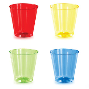 Bulk Pack of 32 Assorted Colors 16Ct 2 Oz Shot Glass, Assorted Colors