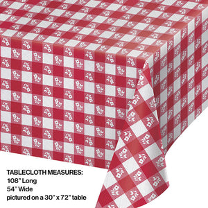 Bulk Pack of 2 Red Gingham Tablecover Plastic 54" X 108"