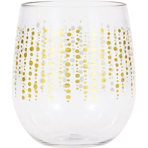 Bulk Pack of 2 Glittering Gold Dots Plastic Stemless Wine Glass